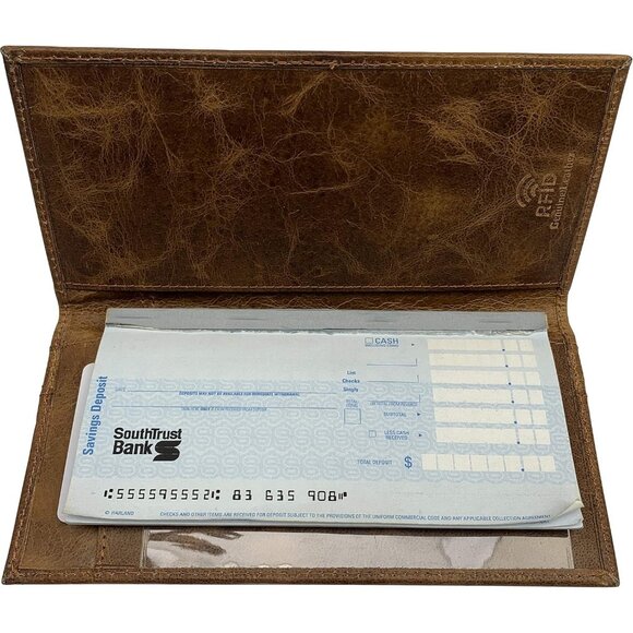 RFID Blocking Checkbook Cover Genuine Leather Protection For Men's - Picture 3 of 6